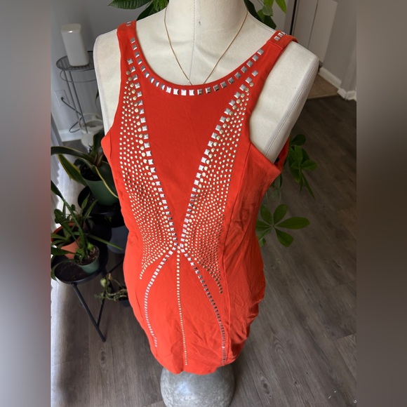 🧡BEBE Addiction L Studded Orange Bodycon Dress 🧡 - Picture 6 of 9
